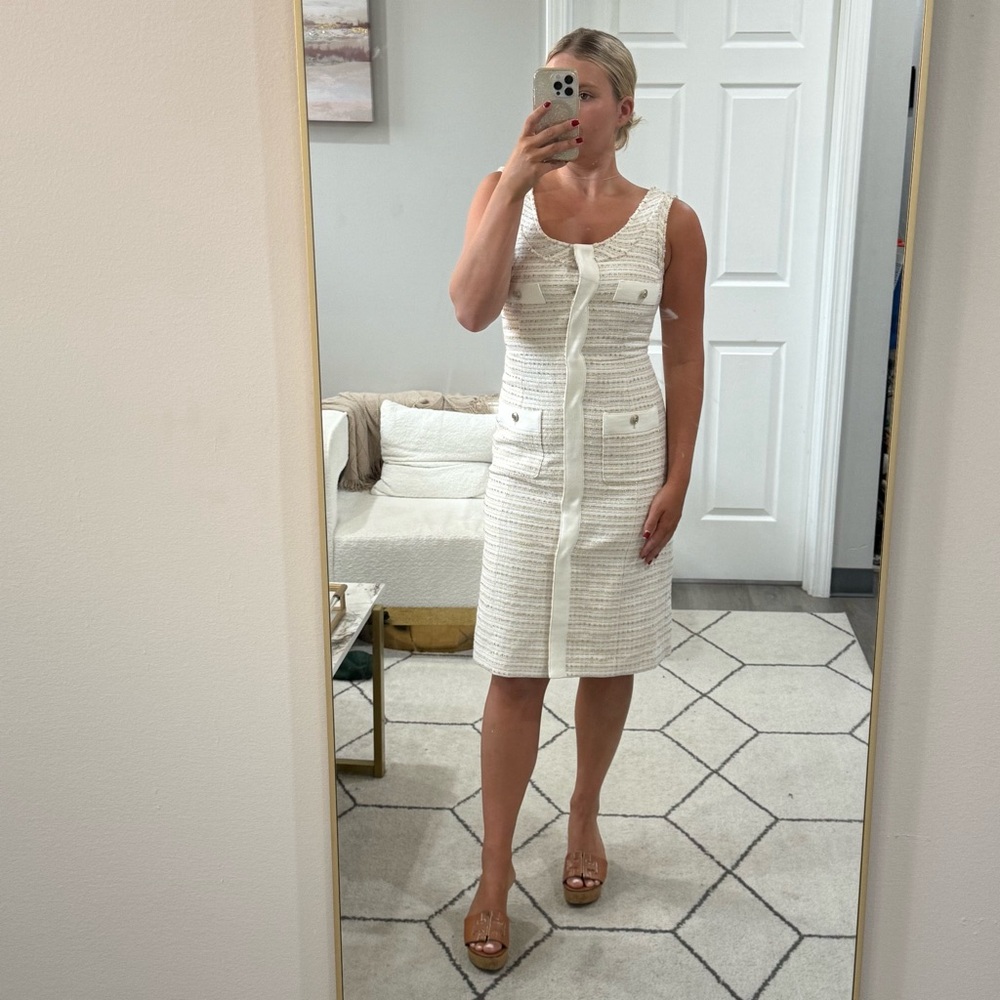 Maje Cream Tweed Midi Dress